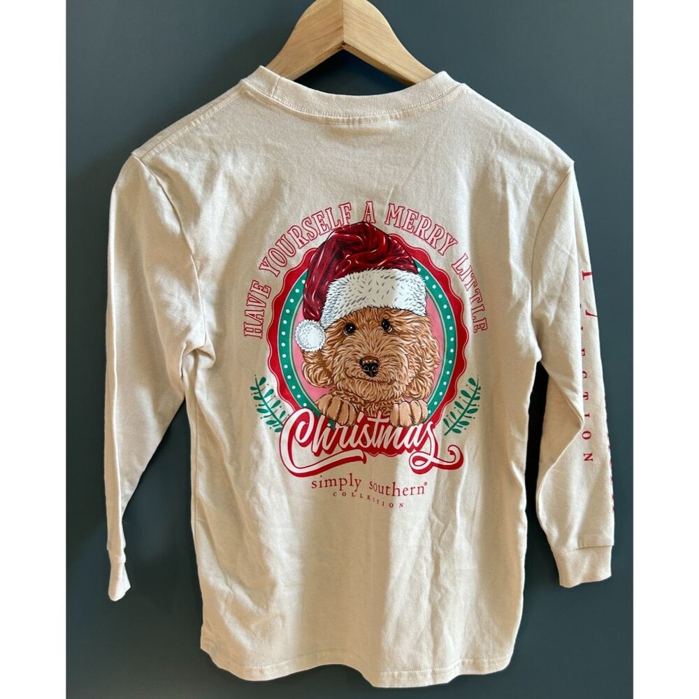 NEW Simply Southern Kids Long Sleeve Christmas Shirt with Dog Graphic Size YS